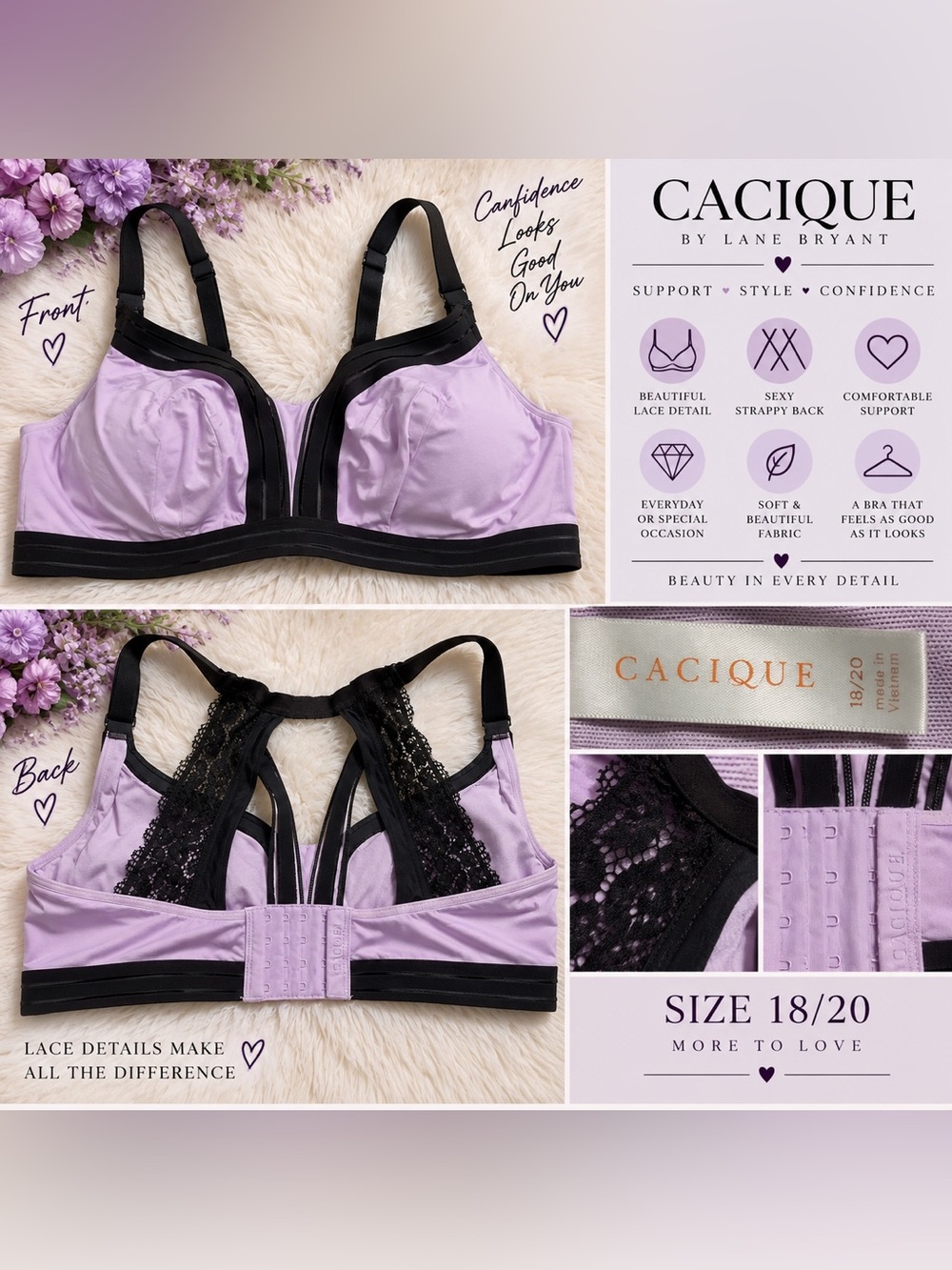💜 Cacique Lace & Strappy-Back Bra Size 18/20
